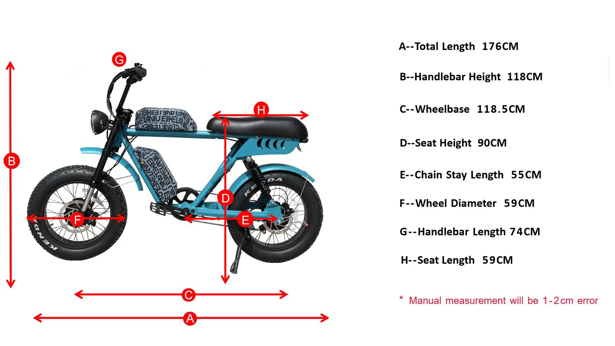 Géométrie de vélo électrique double moteur 52V à deux batteries